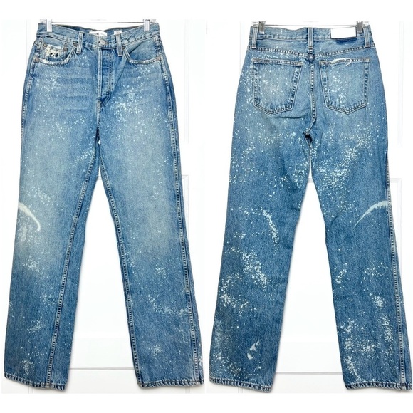 NWT RE/DONE 90s High Rise Acid Wash Denim Relaxed Fit Straight Leg Jeans 28 - Picture 4 of 9